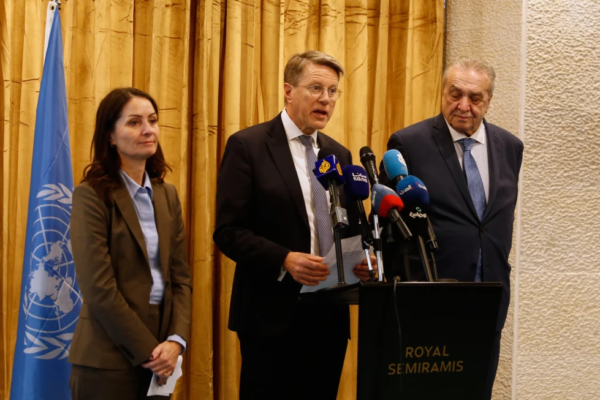 Samuel Žbogar, presidente del Consejo de Seguridad de la ONU, durante una declaración en Damasco.